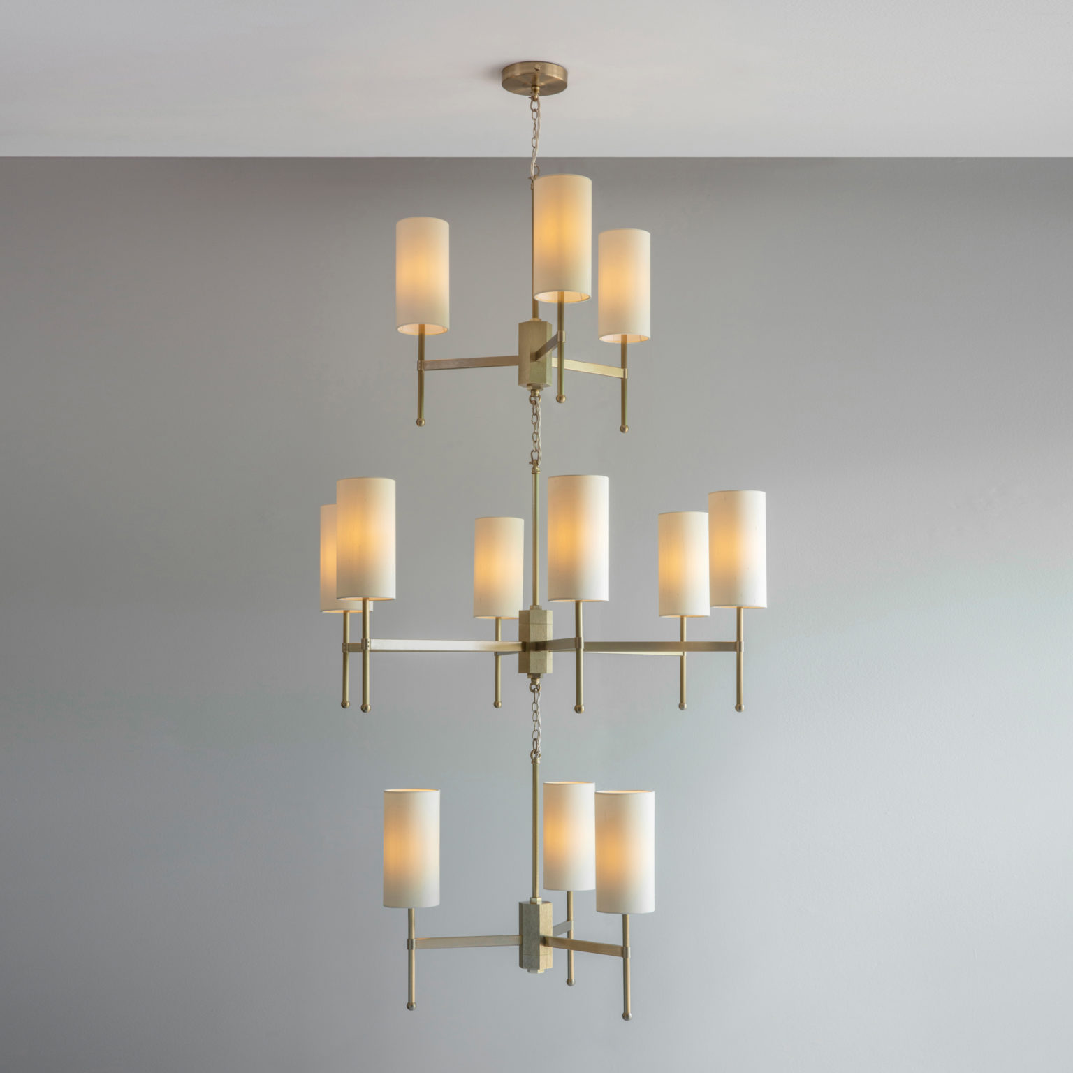 Three Tier Stem Chandelier with Silk - Tigermoth Lighting