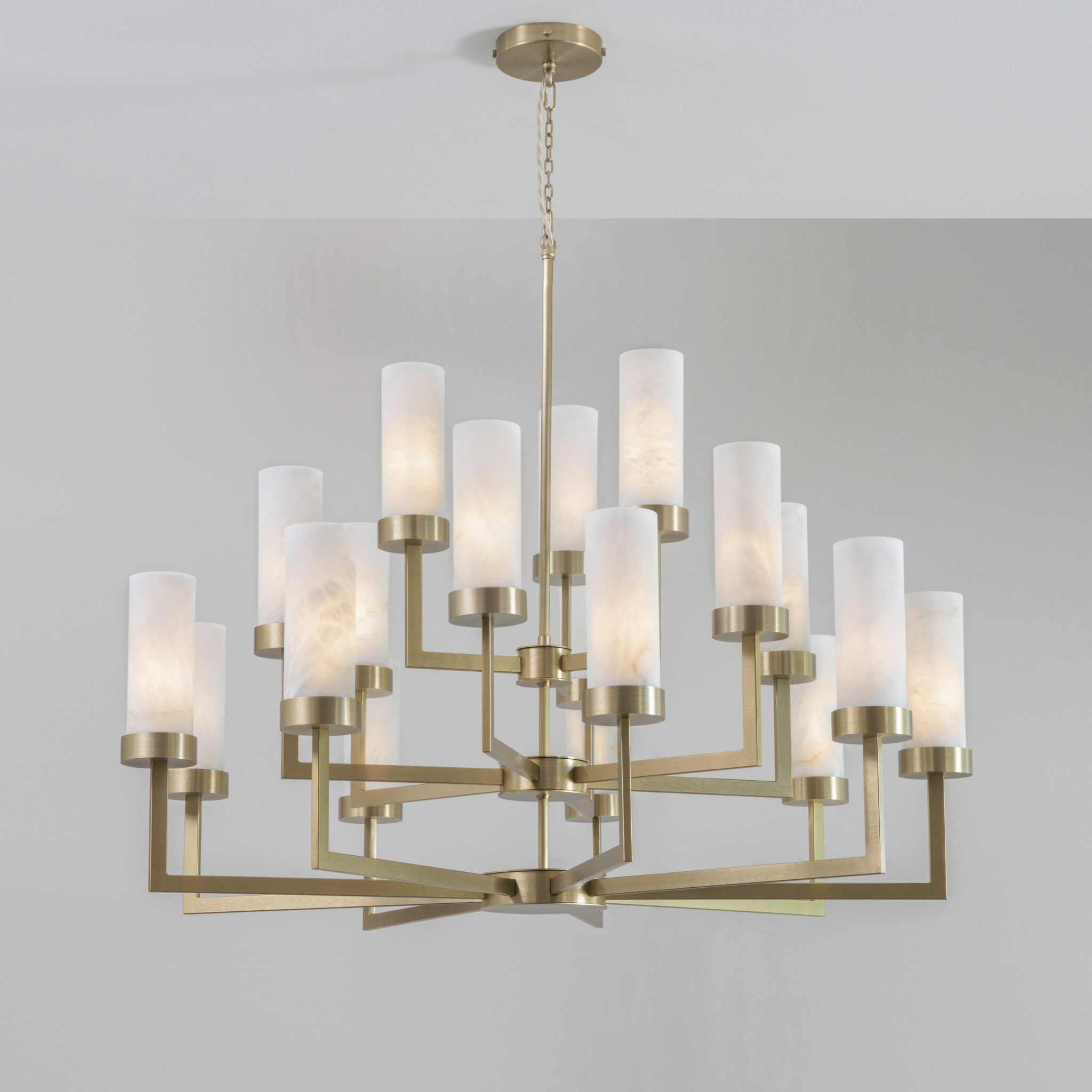 Three Tier Compass Chandelier in Gold with Alabaster - Tigermoth Lighting